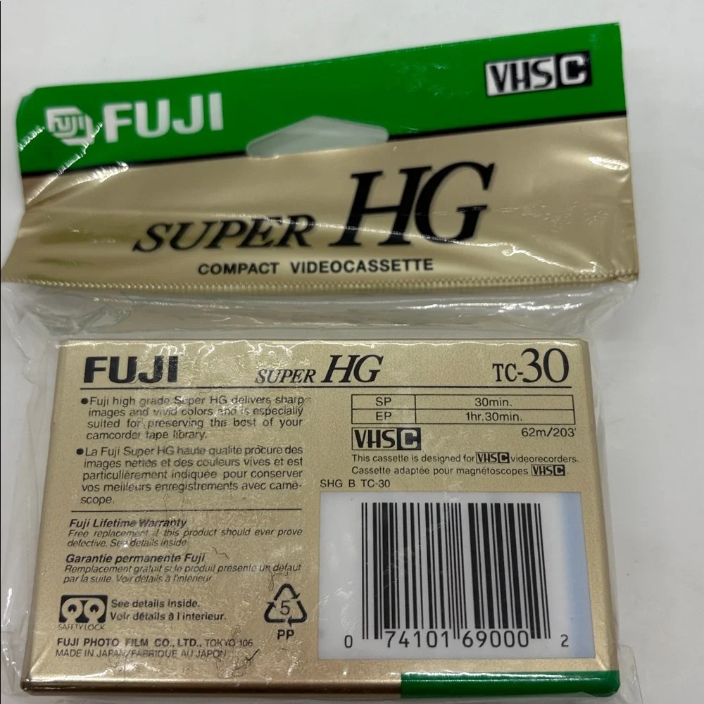 Fuji Film SEALED Pro VHS-C Camcorder Video Cassette Tape TC-30 Super HG (1 only)